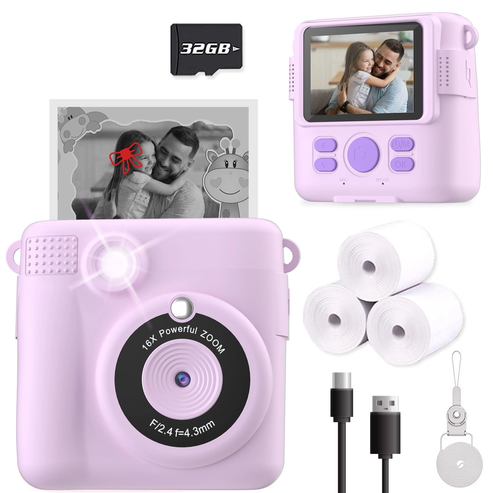 Instant Print Camera - 1080P 2.4 inch