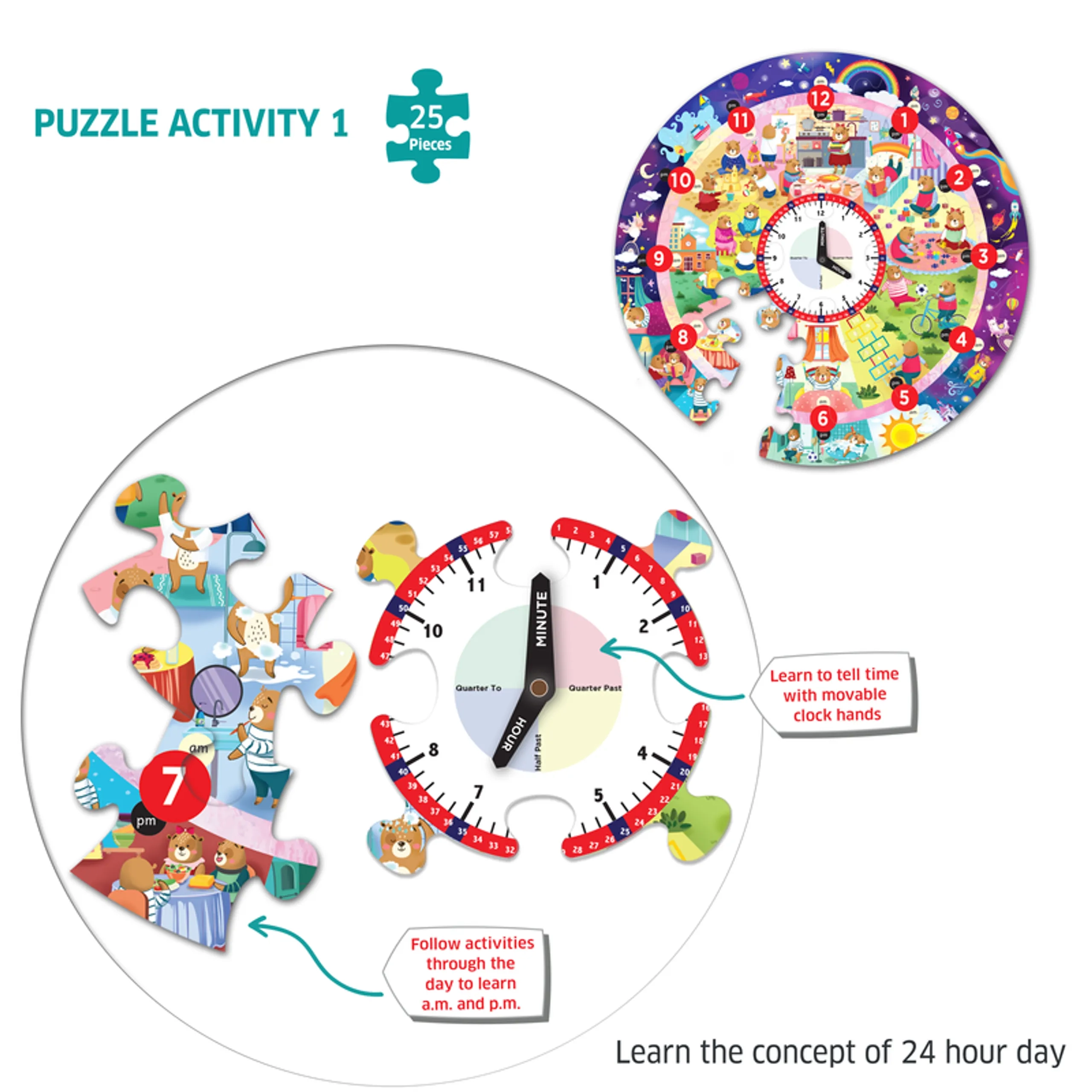 Busy Bear's Time Puzzle - 3 to 6 years 37 Pcs