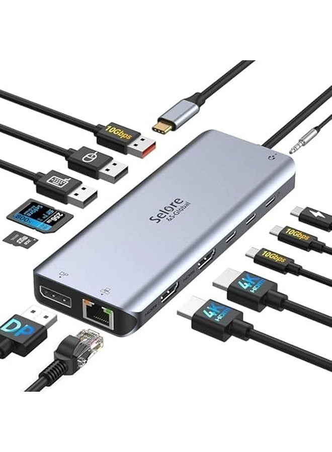 Selore&S-Global 13-in-1 Docking Station - Dual 4K 100W Power Delivery