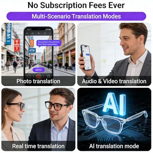 Ai Translation Smart Glasses - 164 Languages Color-Change Lens Bluetooth
