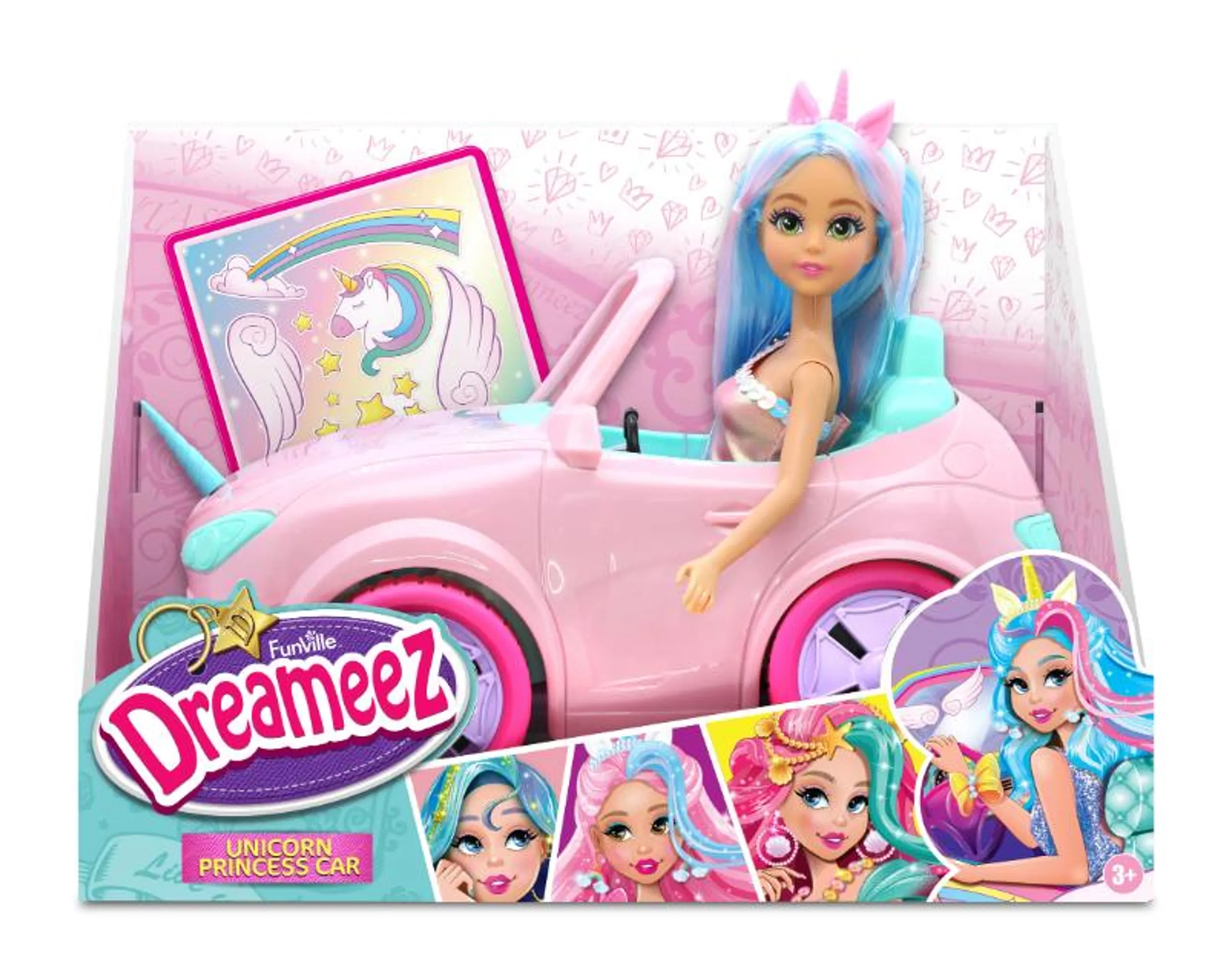 Funville Dreameez Unicorn Doll - Adorable + Mini Car - Colorful Ages 3+