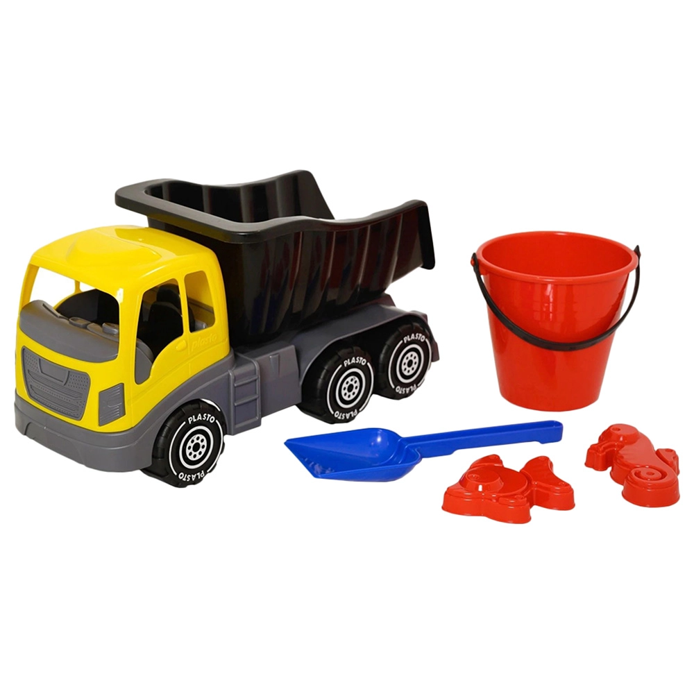 Plasto Dump Truck - 40 cm + Sand Toys - 4pc