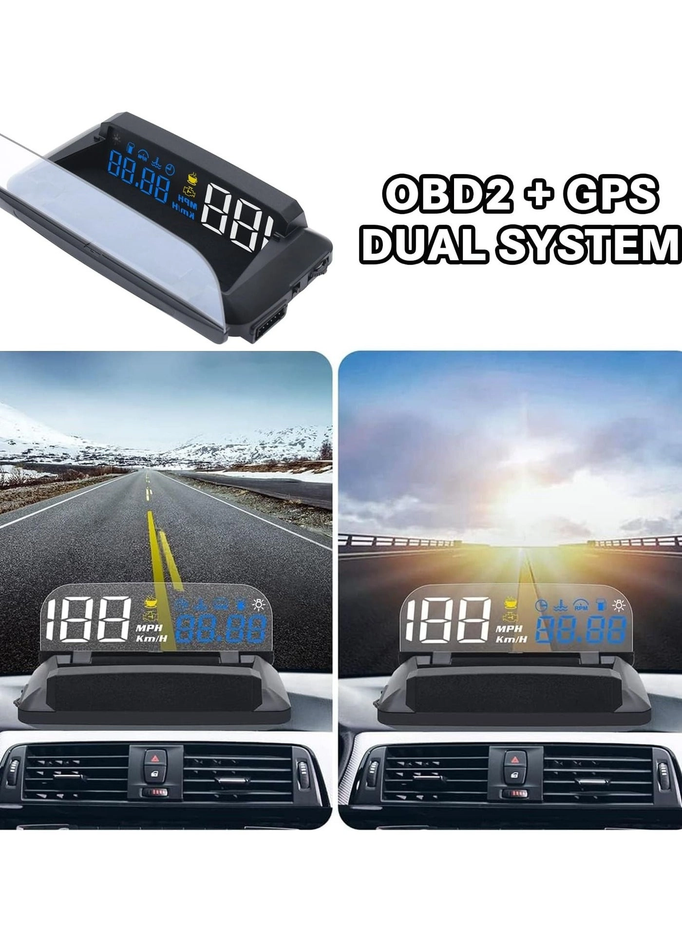 Head Up Display - OBD2 GPS Dual System Digital Speedometer KMH MPH
