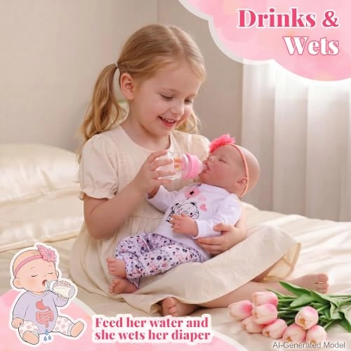 Reborn Baby Doll - 17 Inch Soft Vinyl Can Drink & Pee Ages 3+
