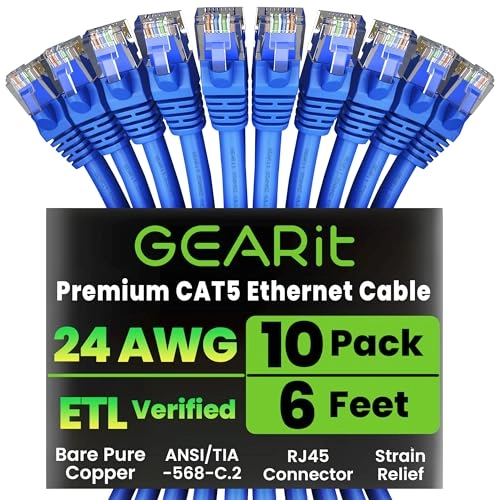Cat5e Ethernet Patch Cable - 6 Feet (10-Pack)