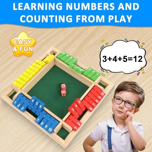 Shut The Box - 4 Player Wooden 4 Colours