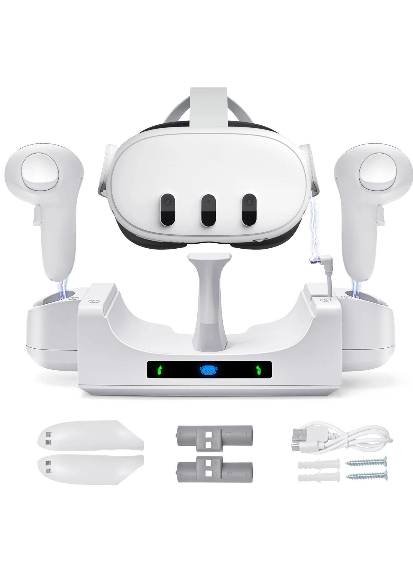 Charging Dock - Fast Charging RGB Compatible with Quest 3 + Rechargeable Controller Battery - 1800 mAh + Controller Cover - Custom + Magnetic Charging Head