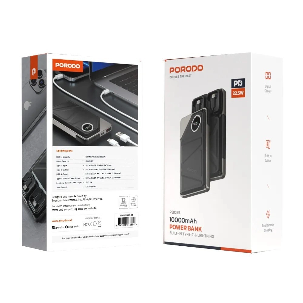Power Bank Built-In Type-C & Lightning - 10000mAh 5V/3A