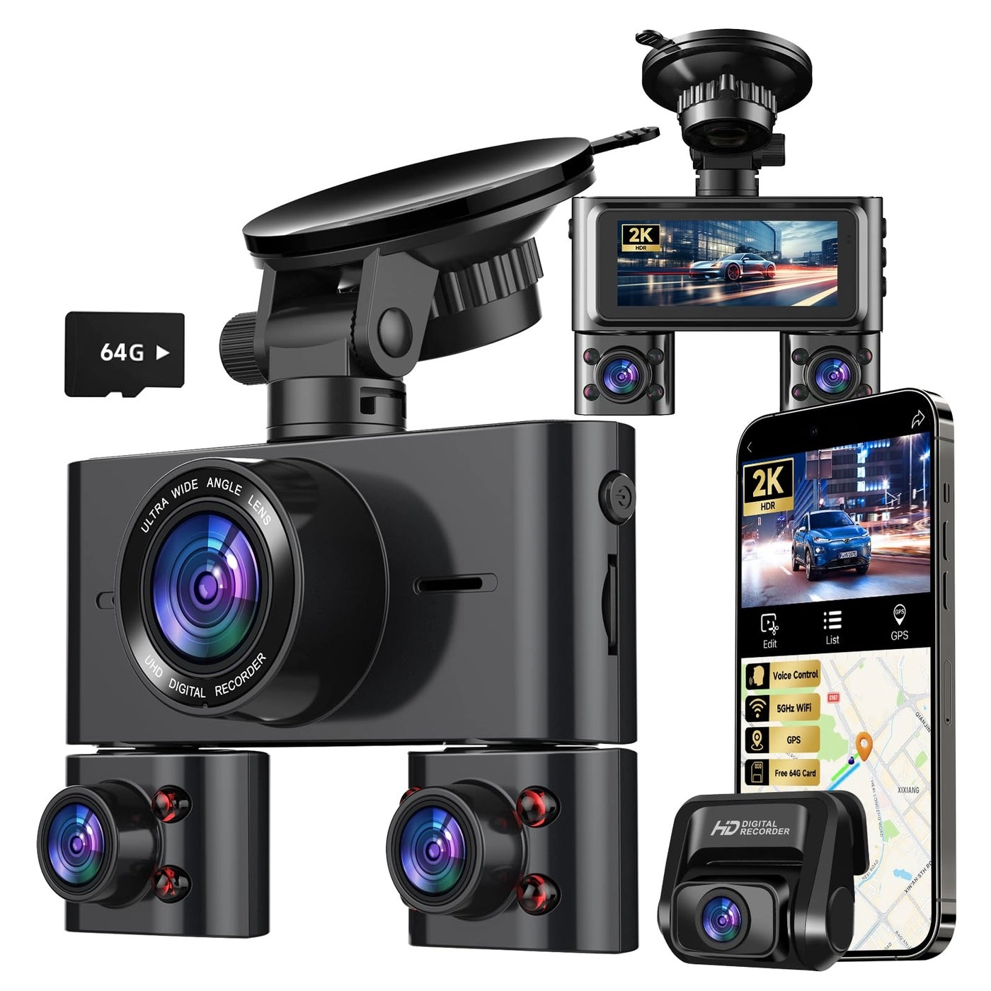 HUPEJOS Dash Cam 360° - 2K FHD