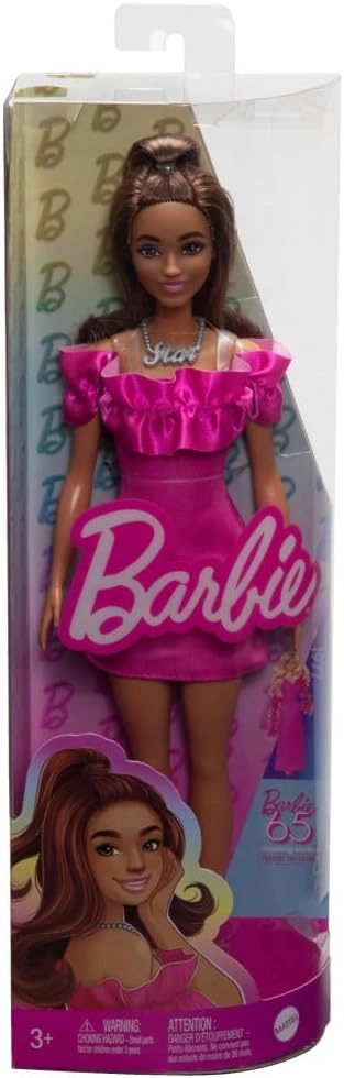 Barbie Fashionistas - #217 Brown Wavy Hair Pink Dress Ages 3+