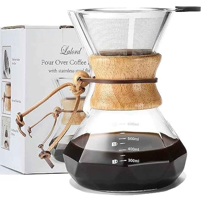 Lalord Coffee Dripper - Reusable Stainless Steel Filter 600 Ml Borosilicate Glass