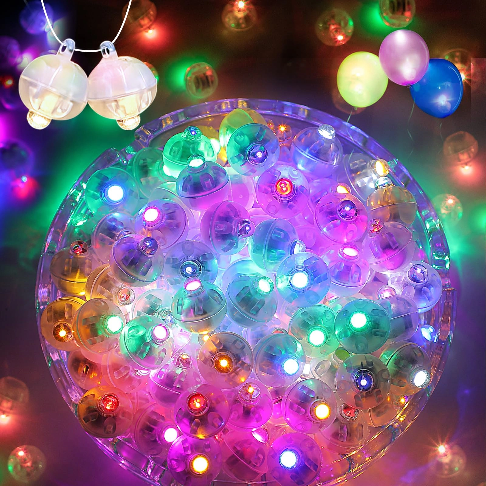 zgwj Balloon Lights - 100Pcs LED Multicolor Flash with Lanyard