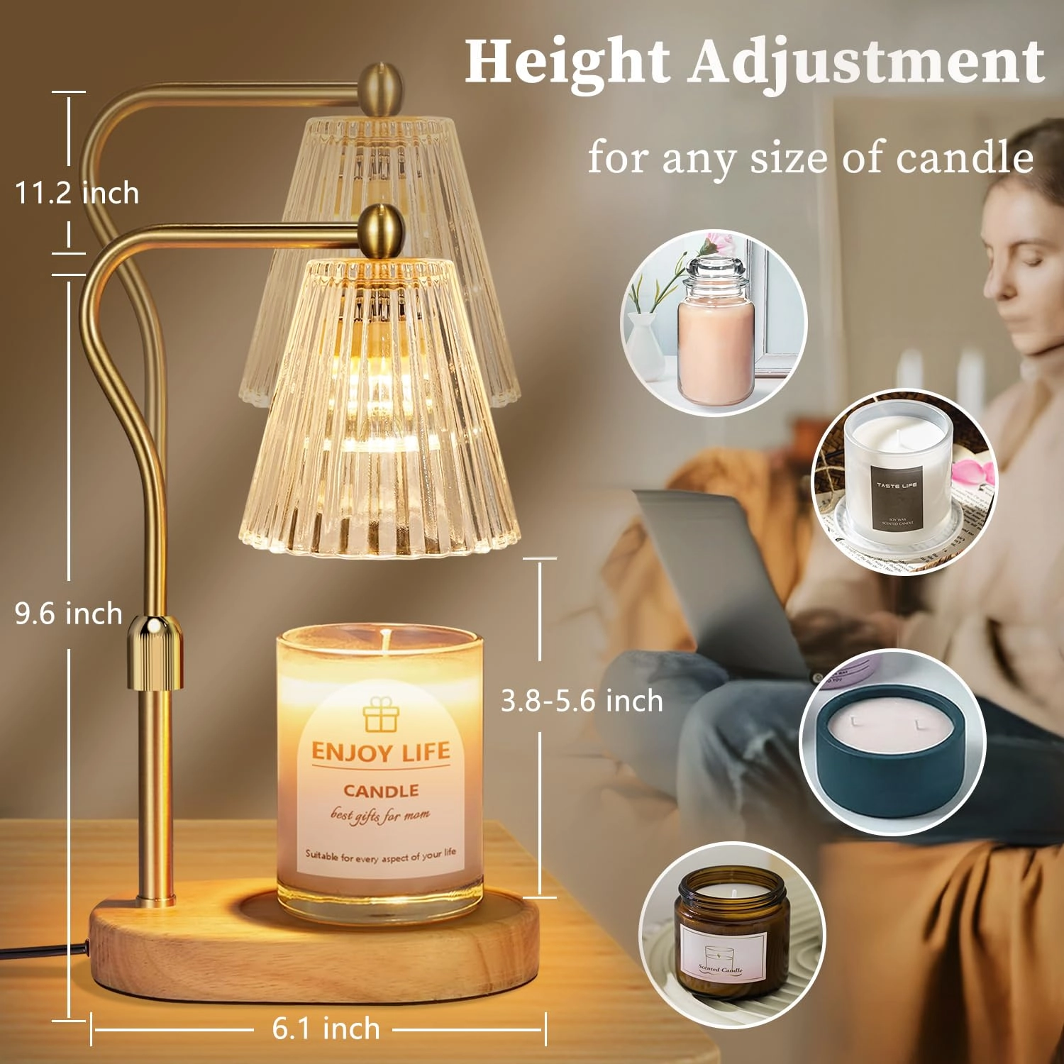 GS073 - Candle Warmer Lamp Adjustable Height 2/4/8H Timer