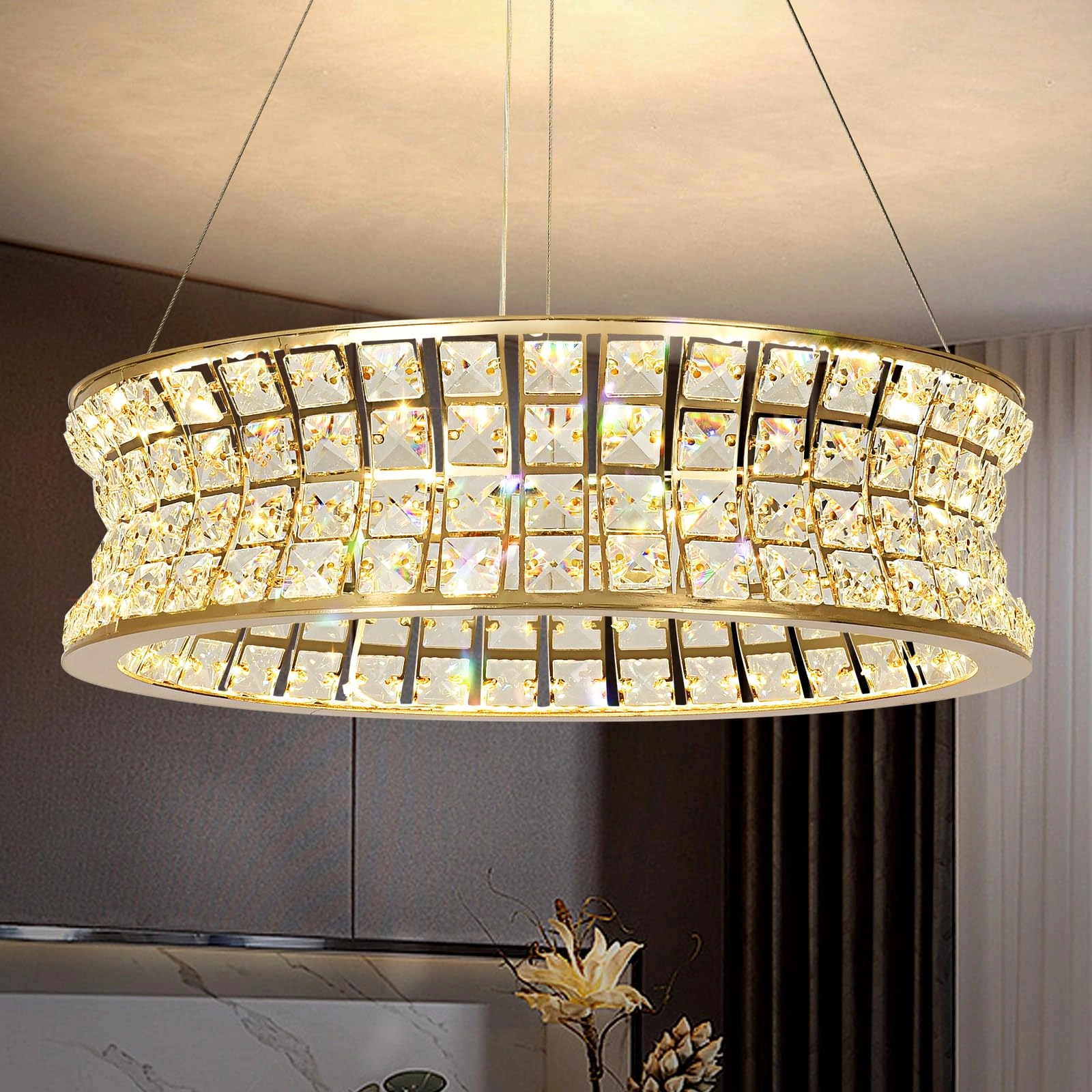 KUNYEEE Modern Gold Crystal Chandelier - Warm White