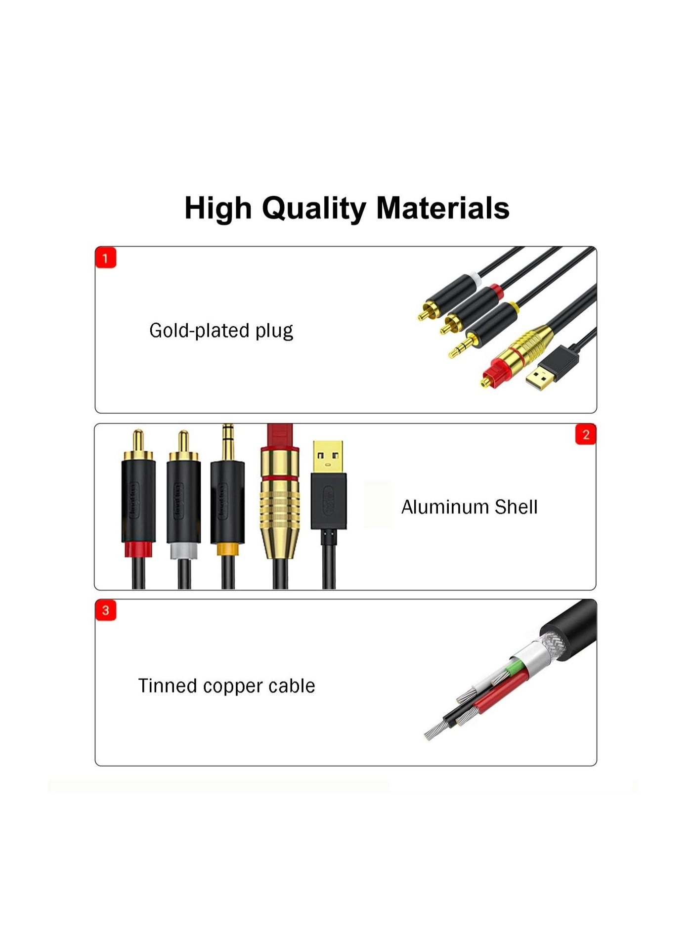 Digital Fiber Optical to Analog 2RCA +3.5mm Jack Stereo Audio Cable - 3 meters