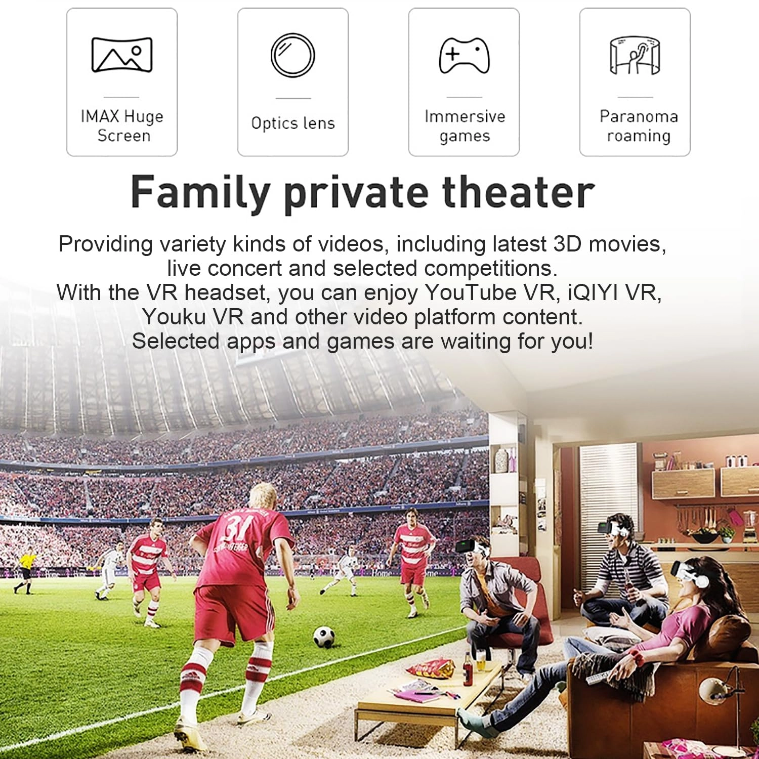 VR Headset - 4.7-6.7" Screen Bluetooth 3D