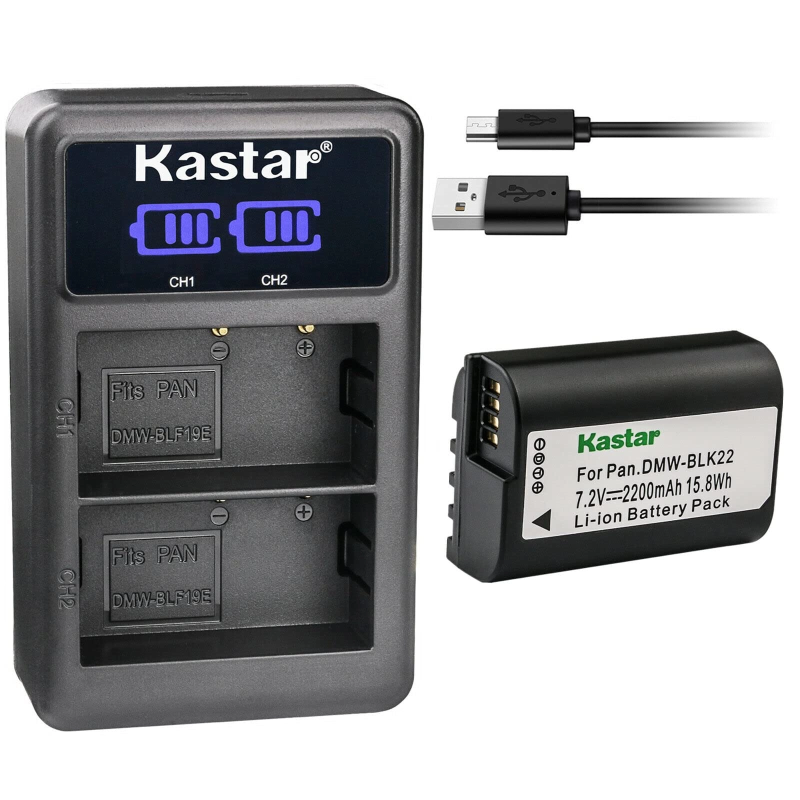 Kastar DMW-BLK22 - 2200mAh + DMW-BTC15 - LED2 USB Charger