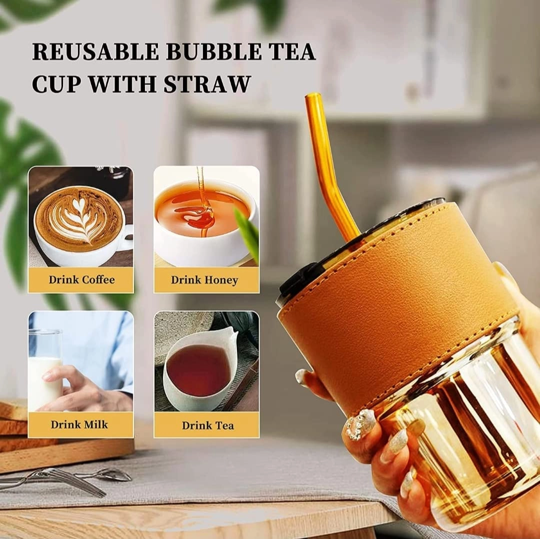 Sipper Glass Tumbler - 1 pcs With Lid and Straw 435 ml