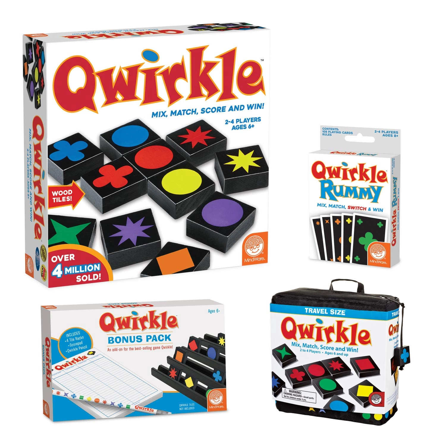 MindWare Qwirkle + Qwirkle Travel + Qwirkle Rummy + Qwirkle Bonus Pack