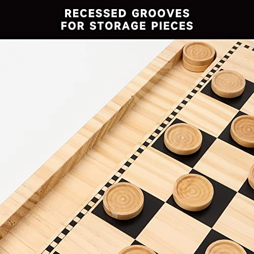 2-in-1 Wooden Checkers Tic-Tac-Toe Board