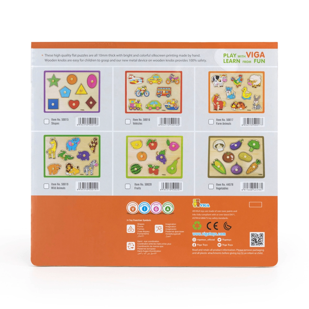 Wooden Knob Puzzle Set Vegetables - Suitable for 18 months & above 8 Pcs