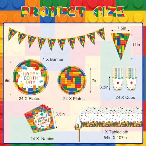 Building Block Party Decorations - 98Pcs Birthday