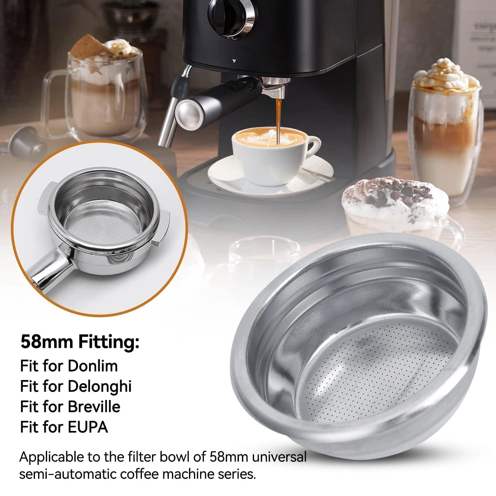 Espresso Filter Basket - 58mm Stainless Steel Double Cup