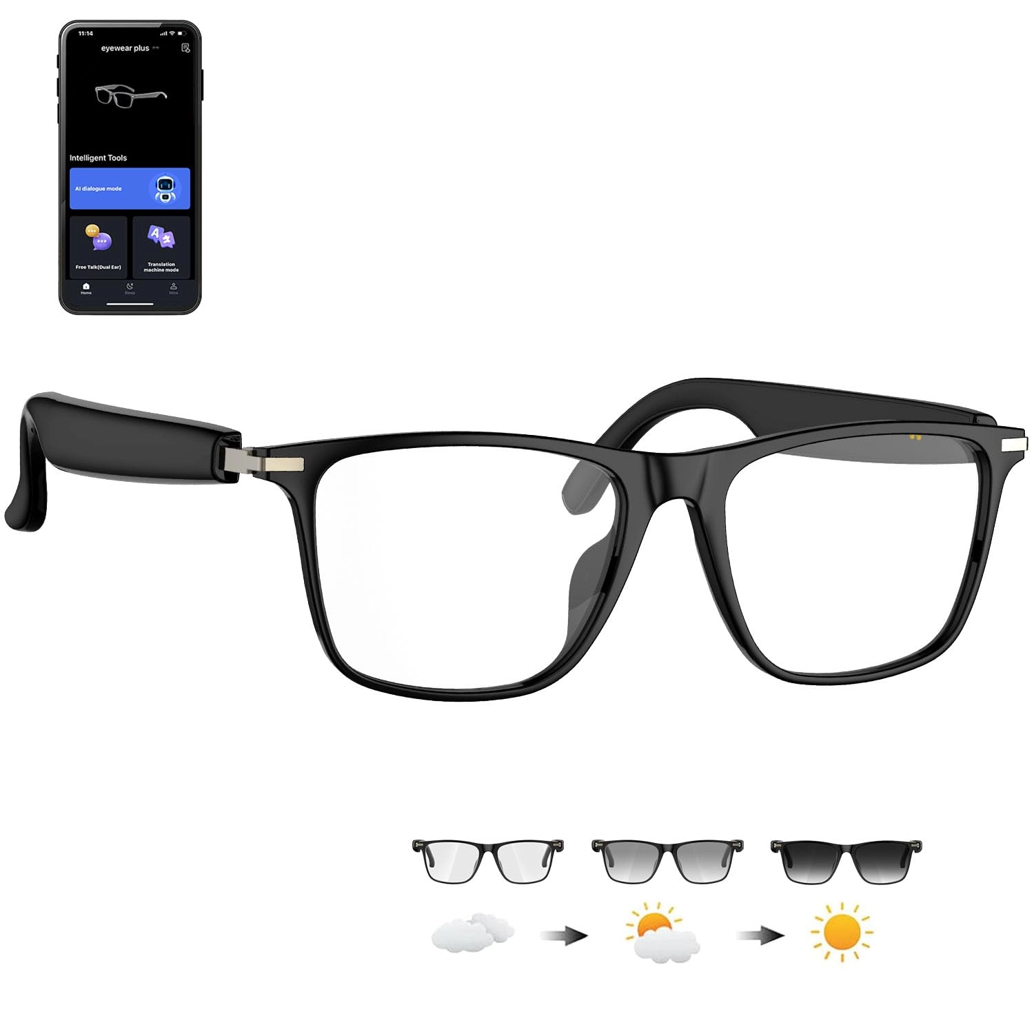 Ai Translator Smart Glasses - 164+ Language Translation AI Chat Deepseek R1 & Gemini-2.5