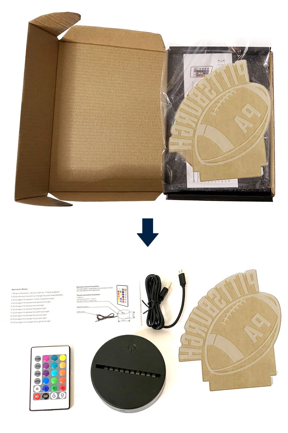 3D Football Pittsburgh Night Light - USB Multicoloured