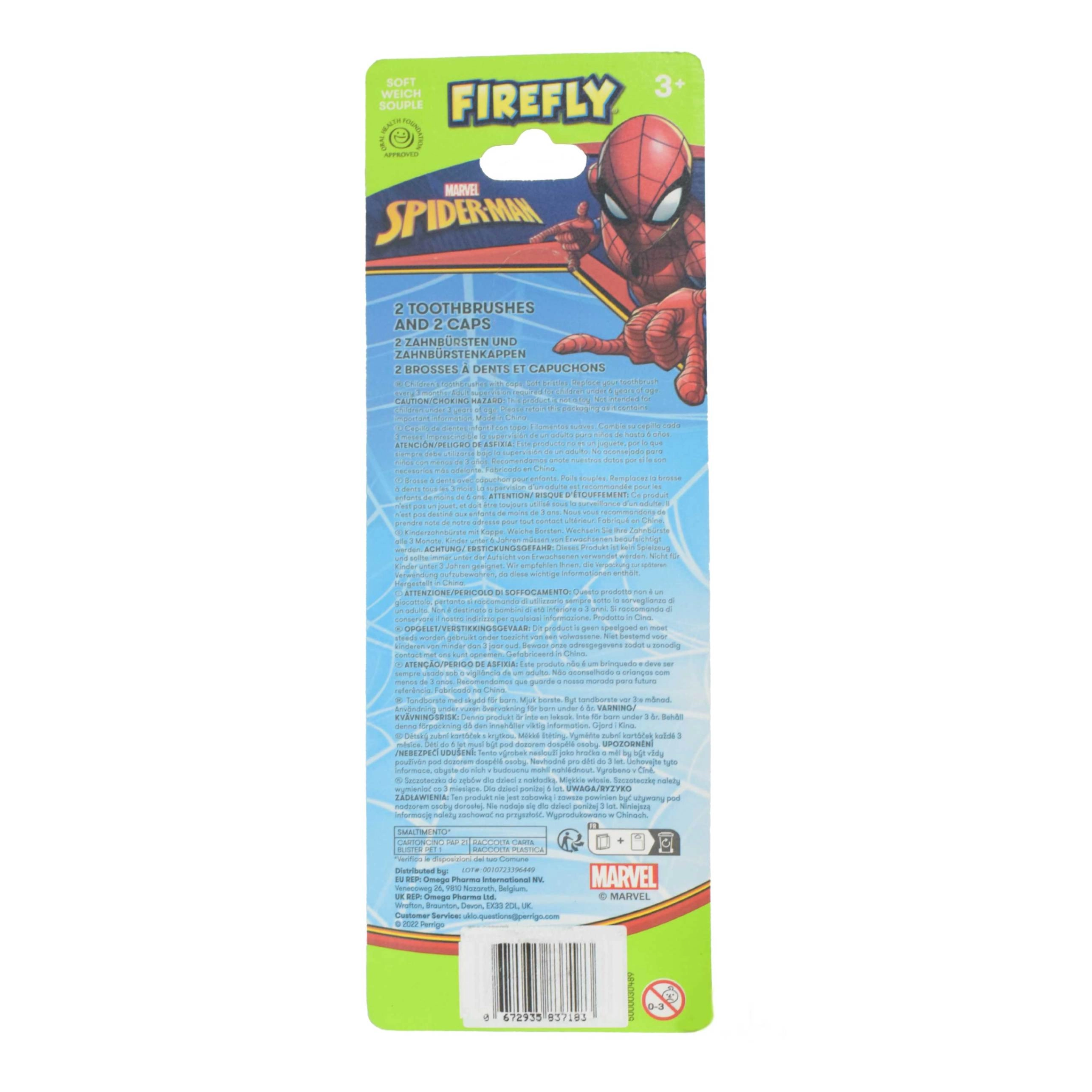 Spiderman Toothbrush - with Caps 2-Piece Pack