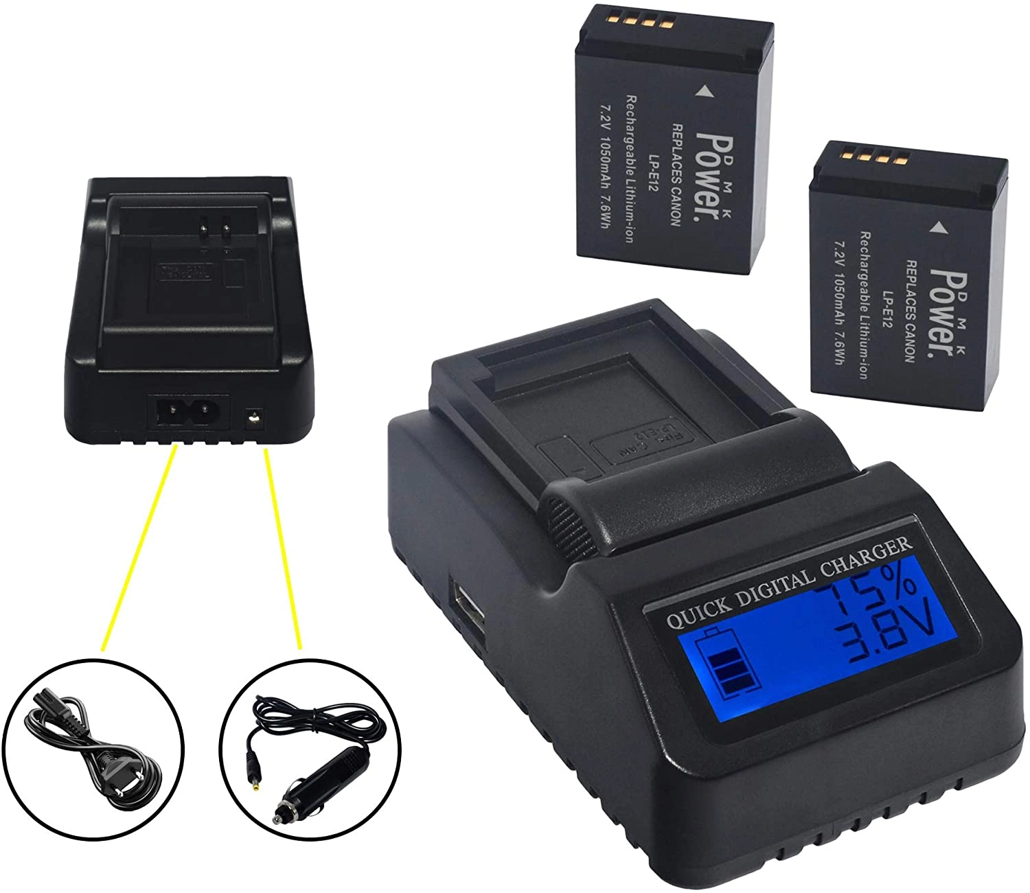 DMK LP-E12 - 2-Pack + LCD Quick Charger