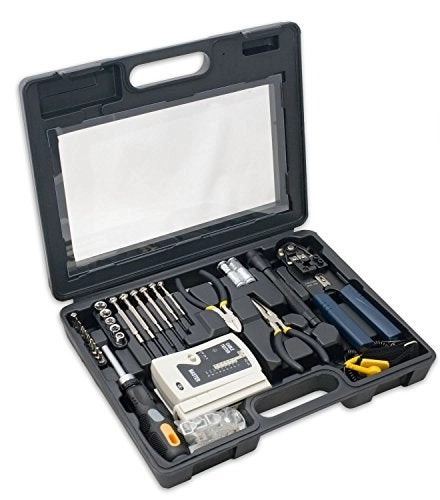 SYBA Network Tool Repair Kit + Ethernet LAN Cable Tester + Coax Crimper Tool + Connector Accessories + Socket Set