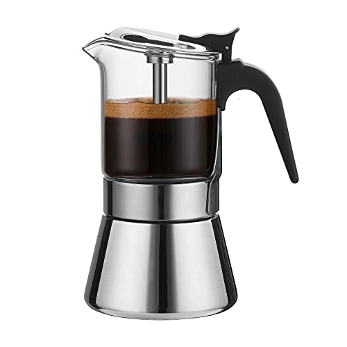 SIXAQUAE Induction Moka Pot - Crystal Glass-top Stainless Steel