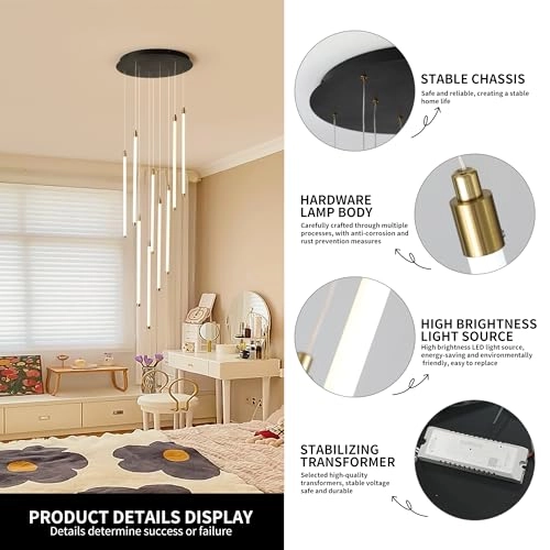 Modern Dimmable LED Staircase Big Chandelier - 3000K to 6000K Dimmable