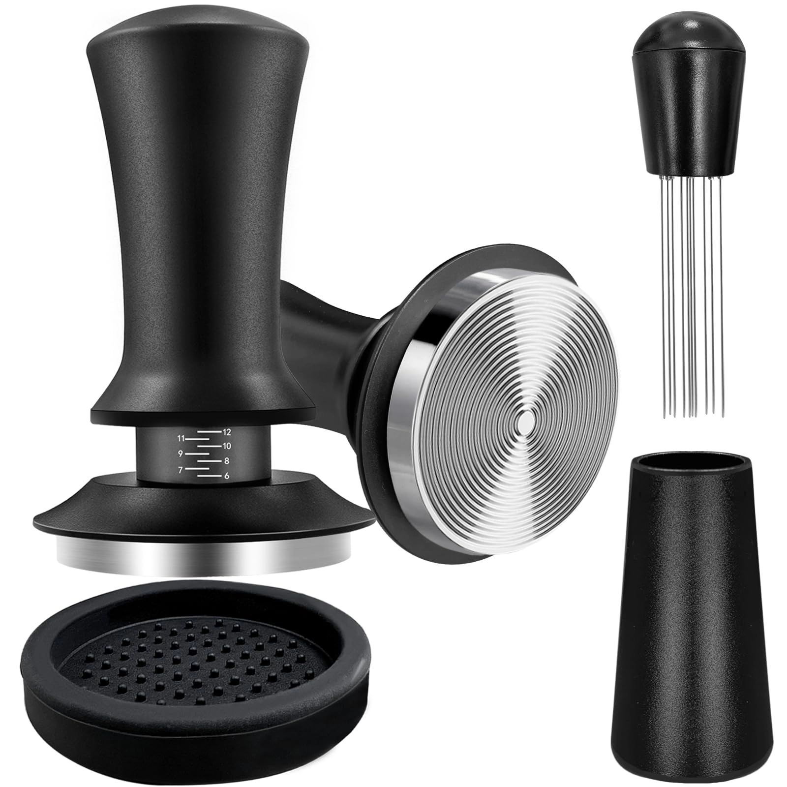 Espresso Tamper + WDT Tool + Espresso Dosing Funnel + Silicone Gel Tamper Mat + Espresso Accessories