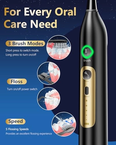 Electric Toothbrush with Water Flosser Combo - Sonic 3 Brush Modes 5 Floss Speed