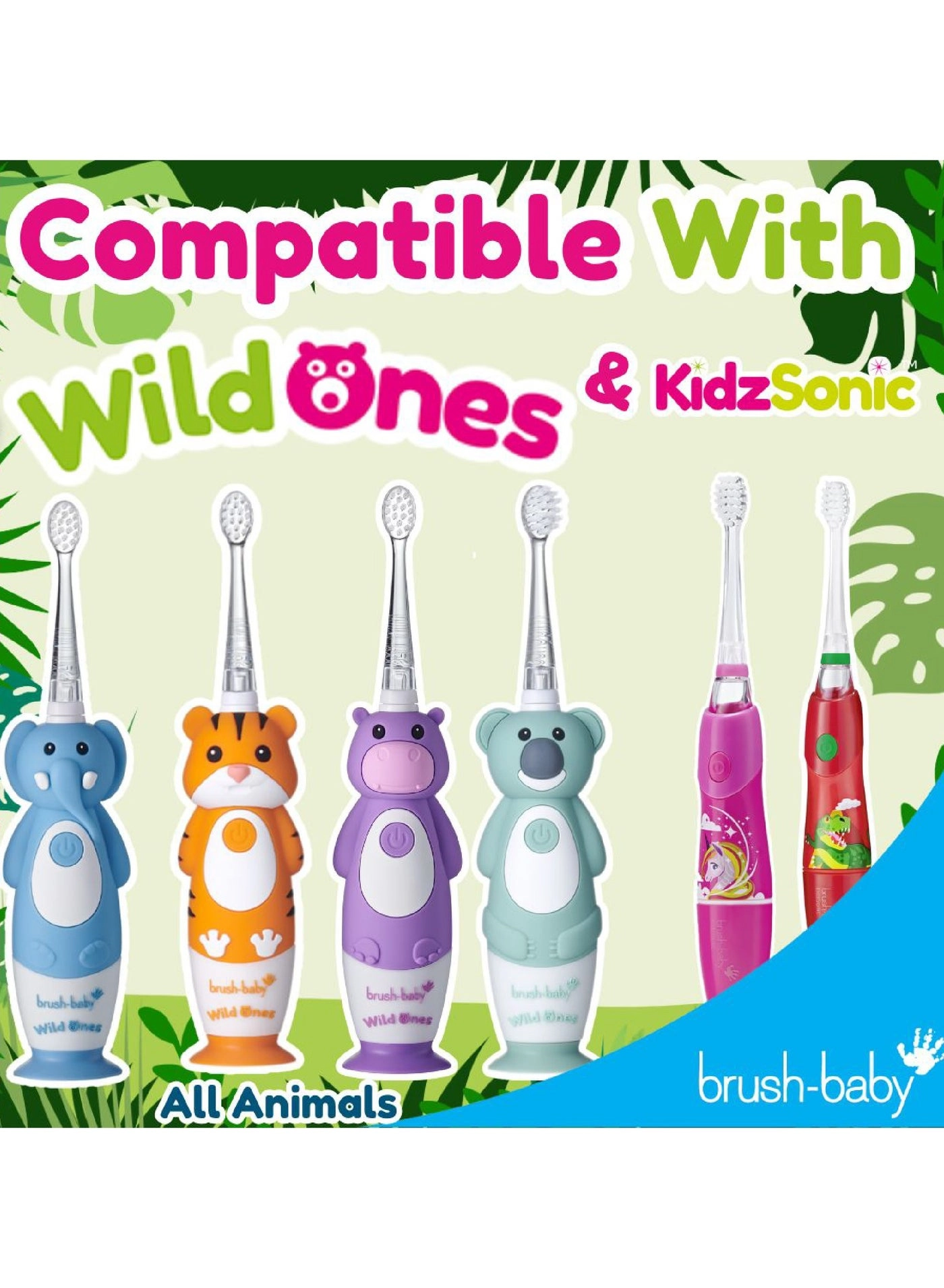 WildOnes Electric Toothbrush Replacement Heads - Pack of 4 LED Light 0-10 Years