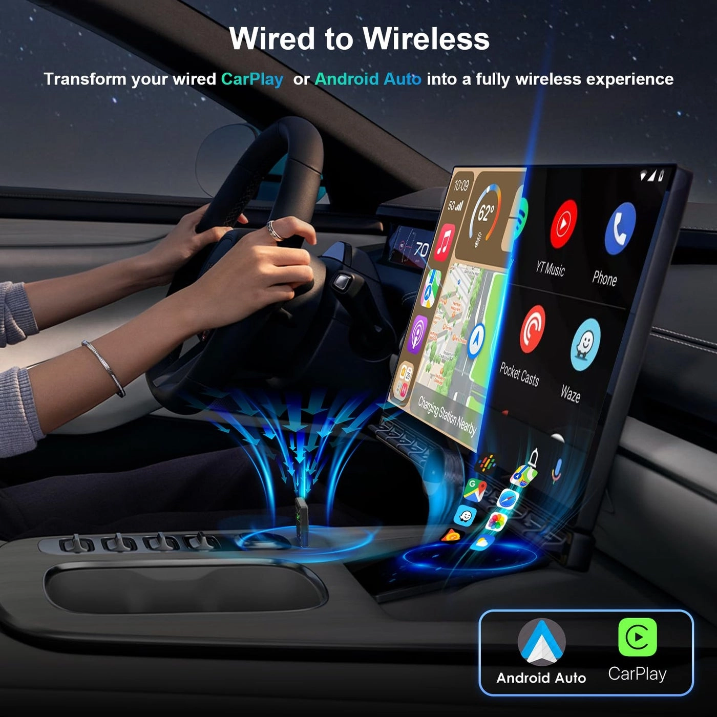 Wireless CarPlay and Android Auto Adapter - Wireless iPhone iOS 10+ Android 11+