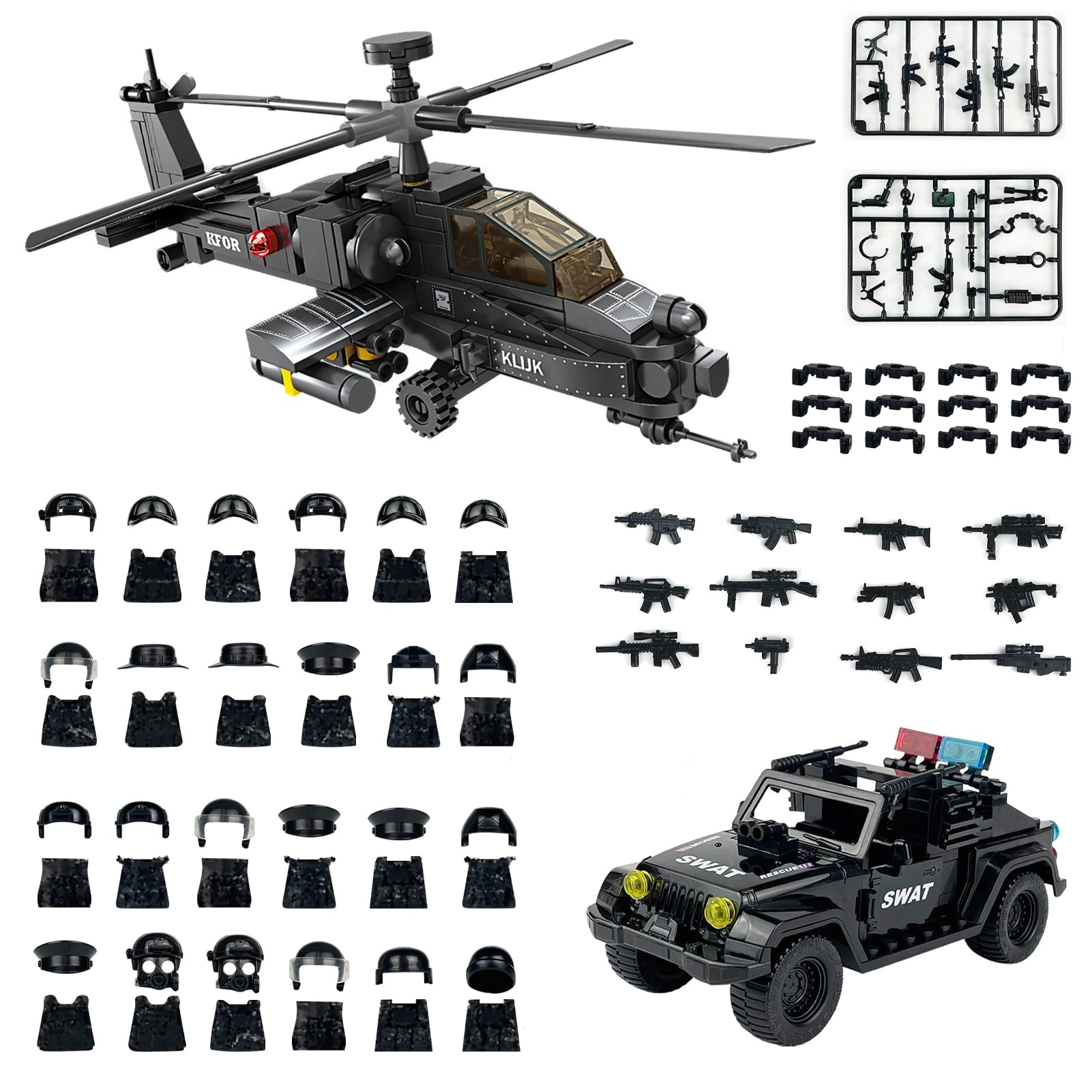 RFFTQQ Black Hawk Helicopter + SWAT Truck - Soldiers 1 pcs