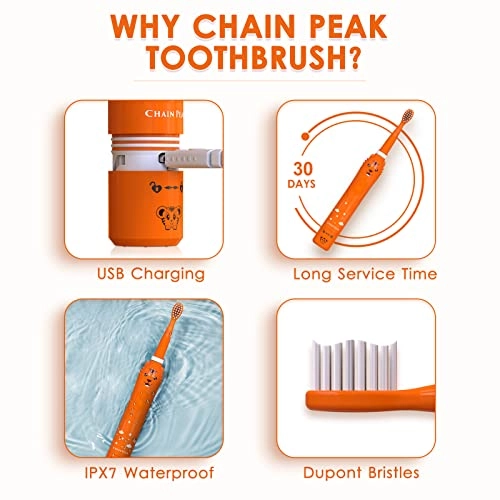 Kids Sonic Electric Toothbrush - Rechargeable 6 Modes 6 Brush Heads