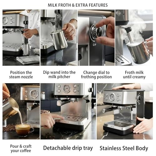 20-Bar Coffee Maker - Milk Frother Hot Water Function
