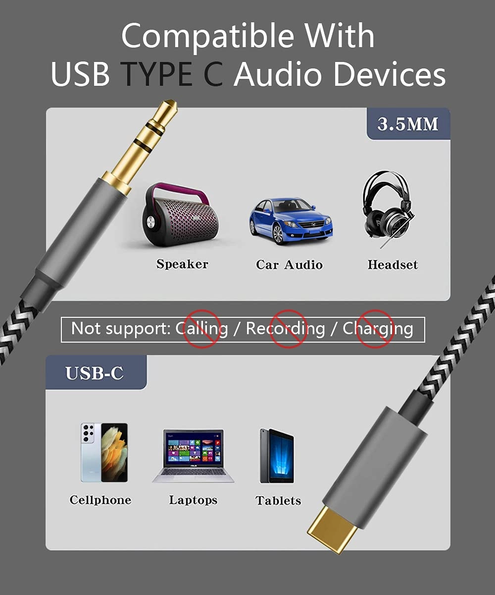 USB C to 3.5mm Audio Aux Jack Cable - 4FT