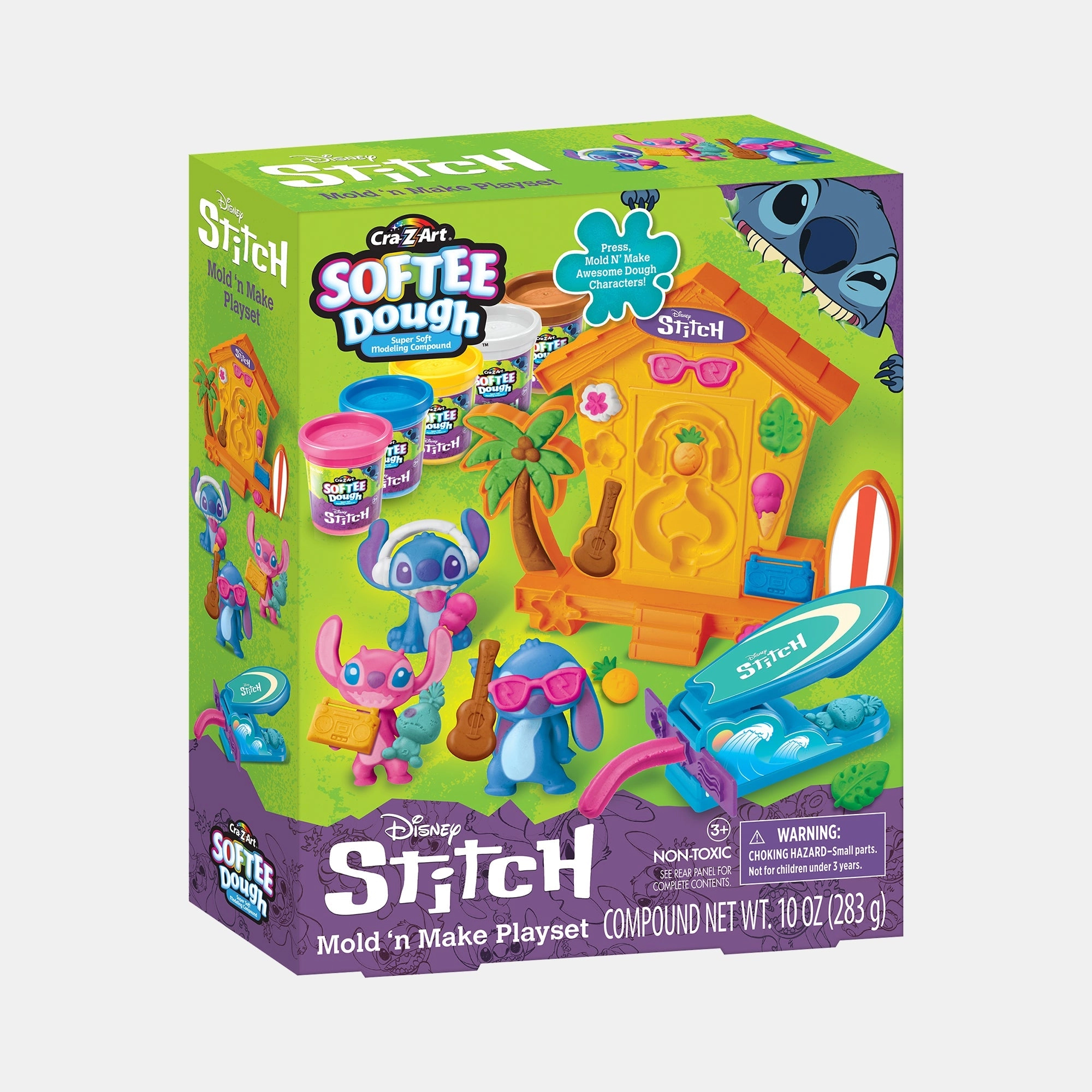 Cra-Z-Art Disney Stitch Softee Dough Press 'N Mold Modeling Dough Playset - Non-Toxic Modeling Compound, Plastic Molds 424g 11 pcs.
