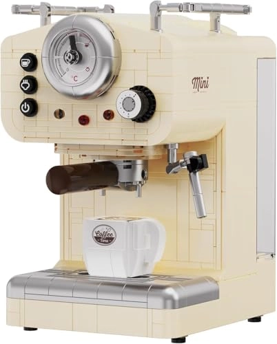 Retro Coffee Machine Building Set - Semi-Automatic Espresso Model Creamy White