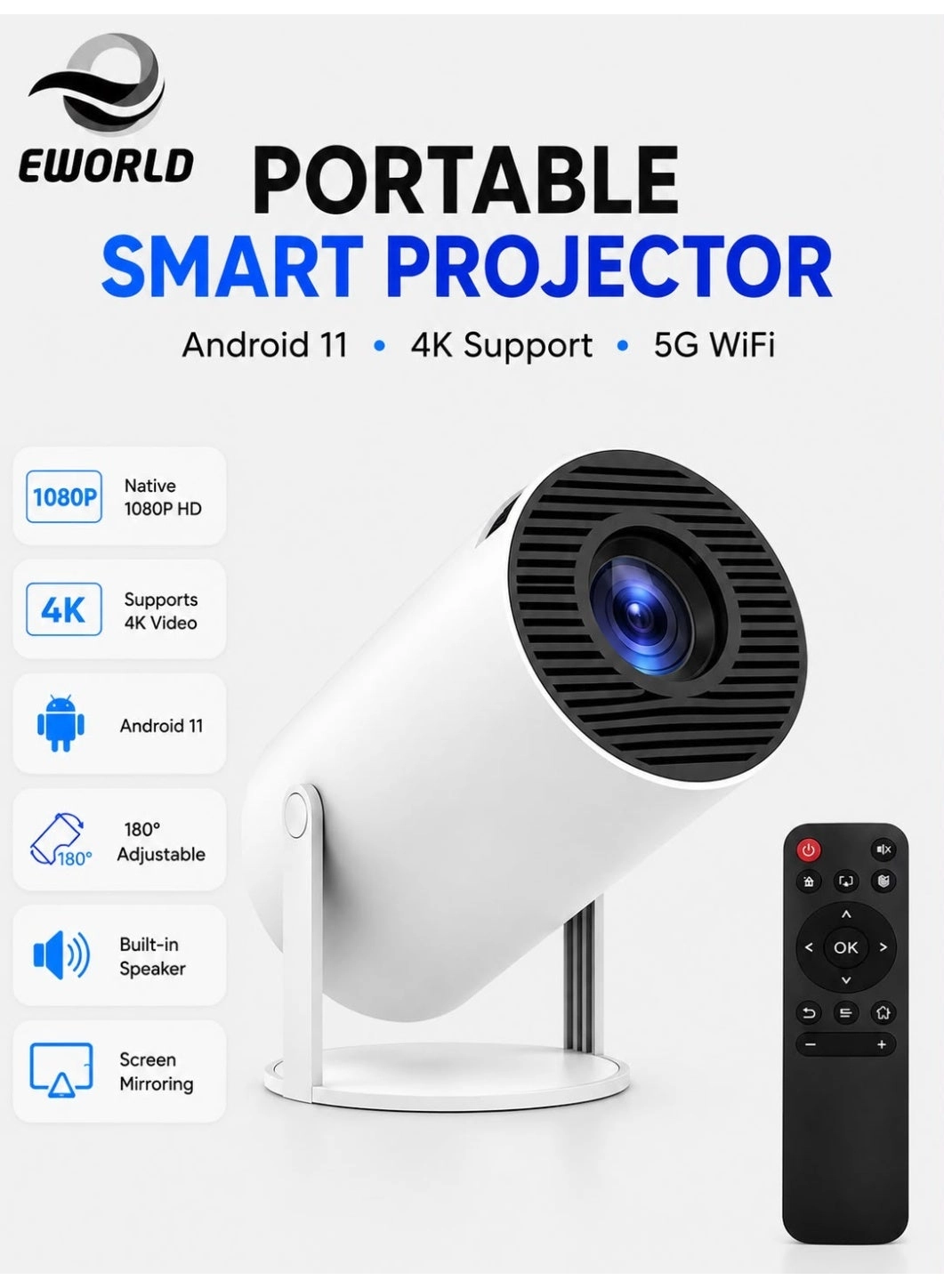 Eworld Portable 1080P Projector - 120 ANSI Lumens 1280x720P