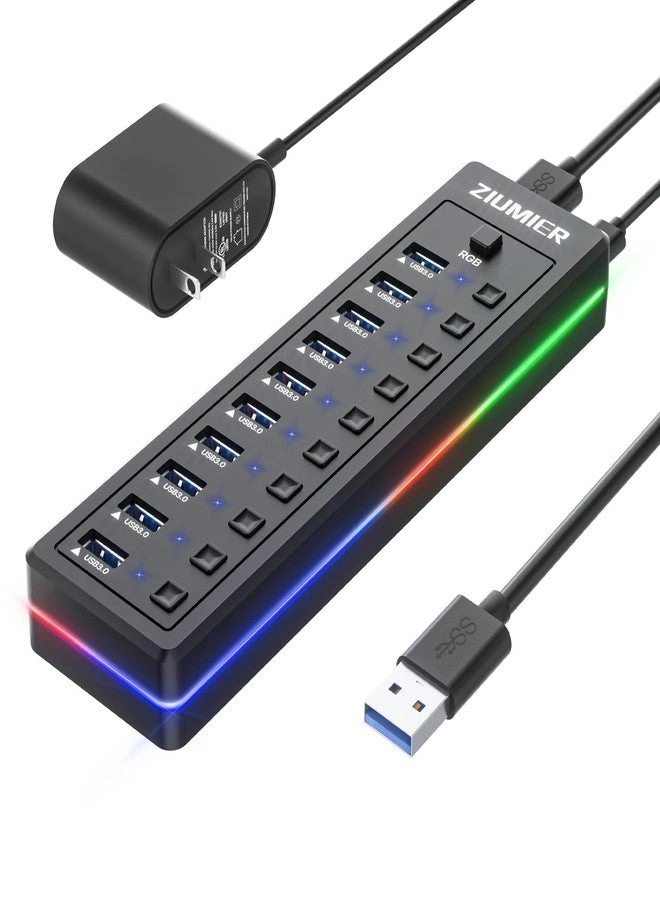 ZIUMIER 10-Port USB 3.0 Hub - RGB 5Gbps