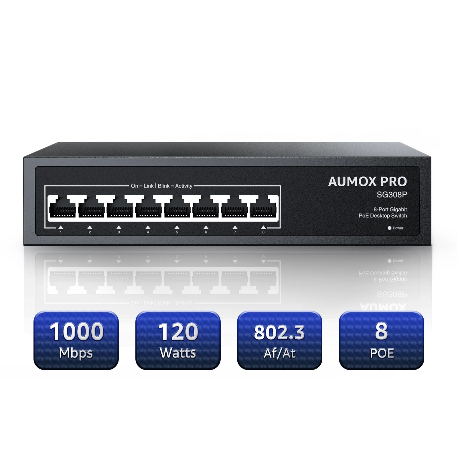 AUMOX PRO 8 Port| 8 Port PoE Gigabit 120W 8-ports