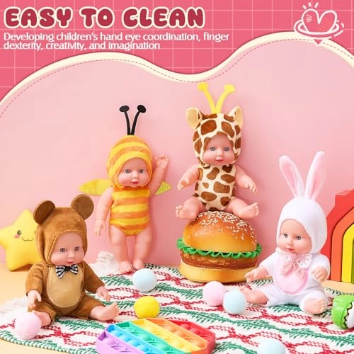 Mini Reborn Baby Doll - 7 inch Polyvinyl Chloride 4 Pcs Gift Set Ages 3+