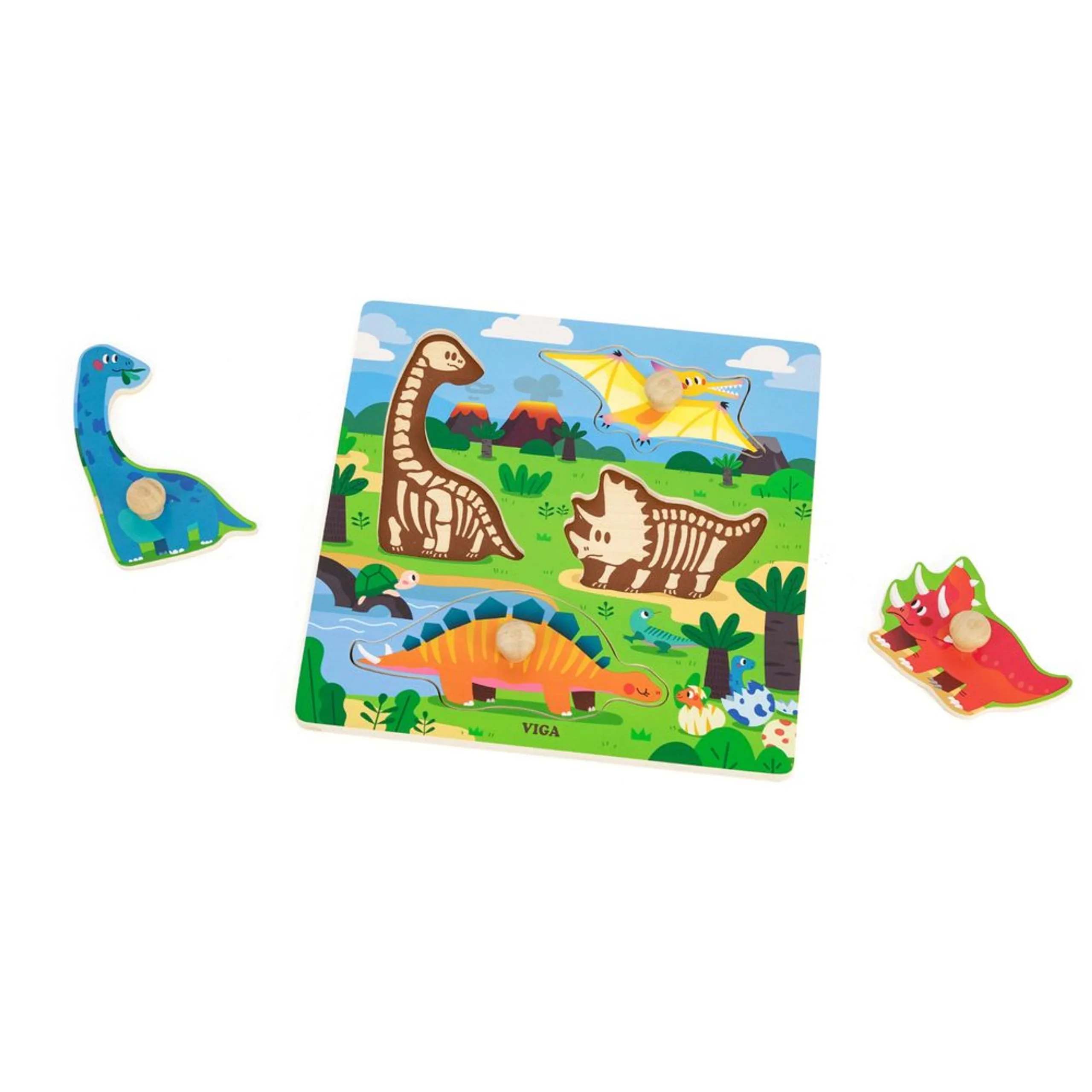 Wooden Knob Puzzle Dinosaurs - 3 +
