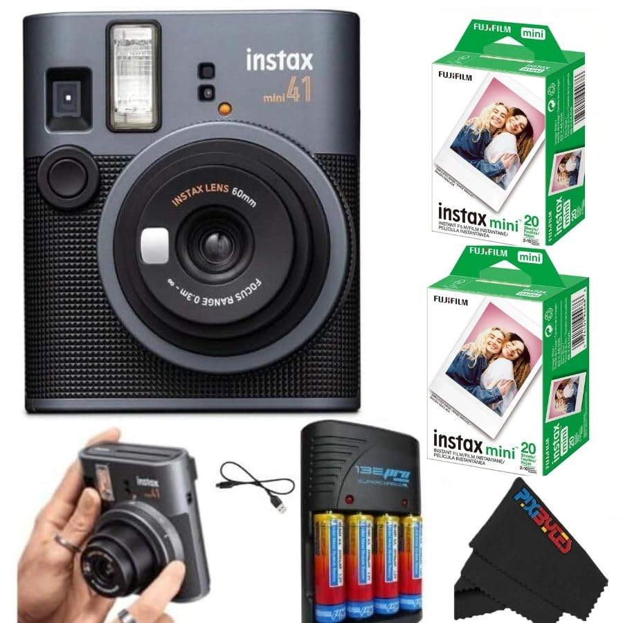 Instax Mini 41 + Instax Mini Instant Film - 20 Sheets + Photo Album - 64 Pockets + Microfiber Cleaning Cloth